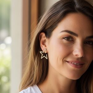 BOUTIQUE Gold Crystal Open Star Stud Earrings